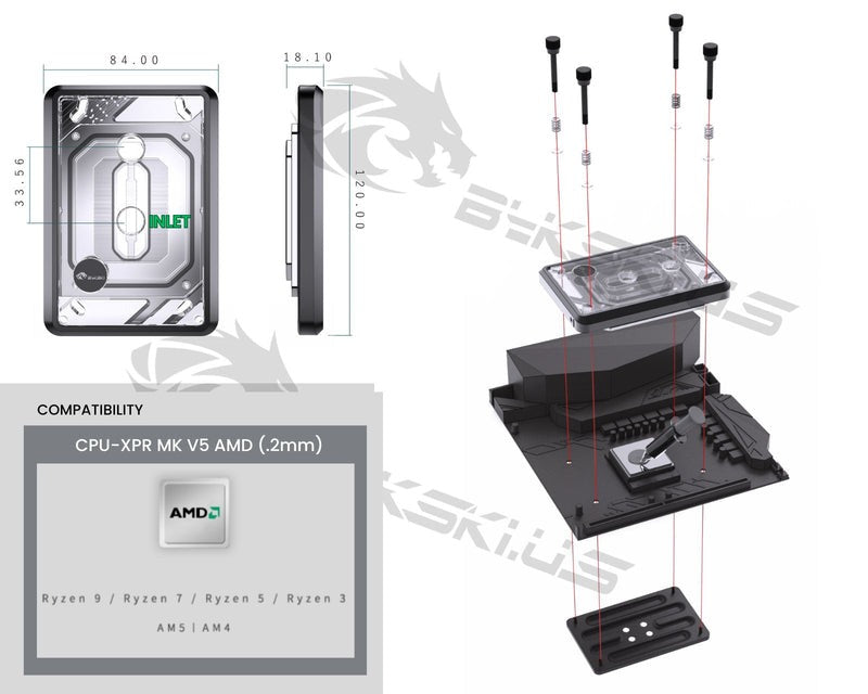 Bykski CPU-XPR-MK-M-V5 (5V A-RGB), Black