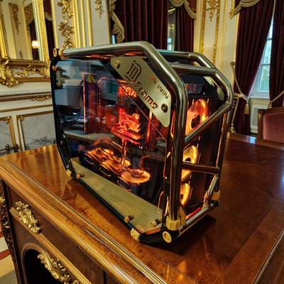 Ultra Luxury Open-Frame Custom Water-Cooled PC – RTX 5080 | Ryzen 7 9800X3D | Gold Hardline Loop